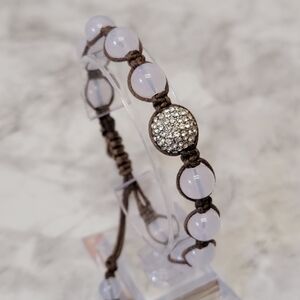 Boho Faux Moonstone Shamballa Bracelet Rhinestone Beaded Cord‎ Slide Bohemian